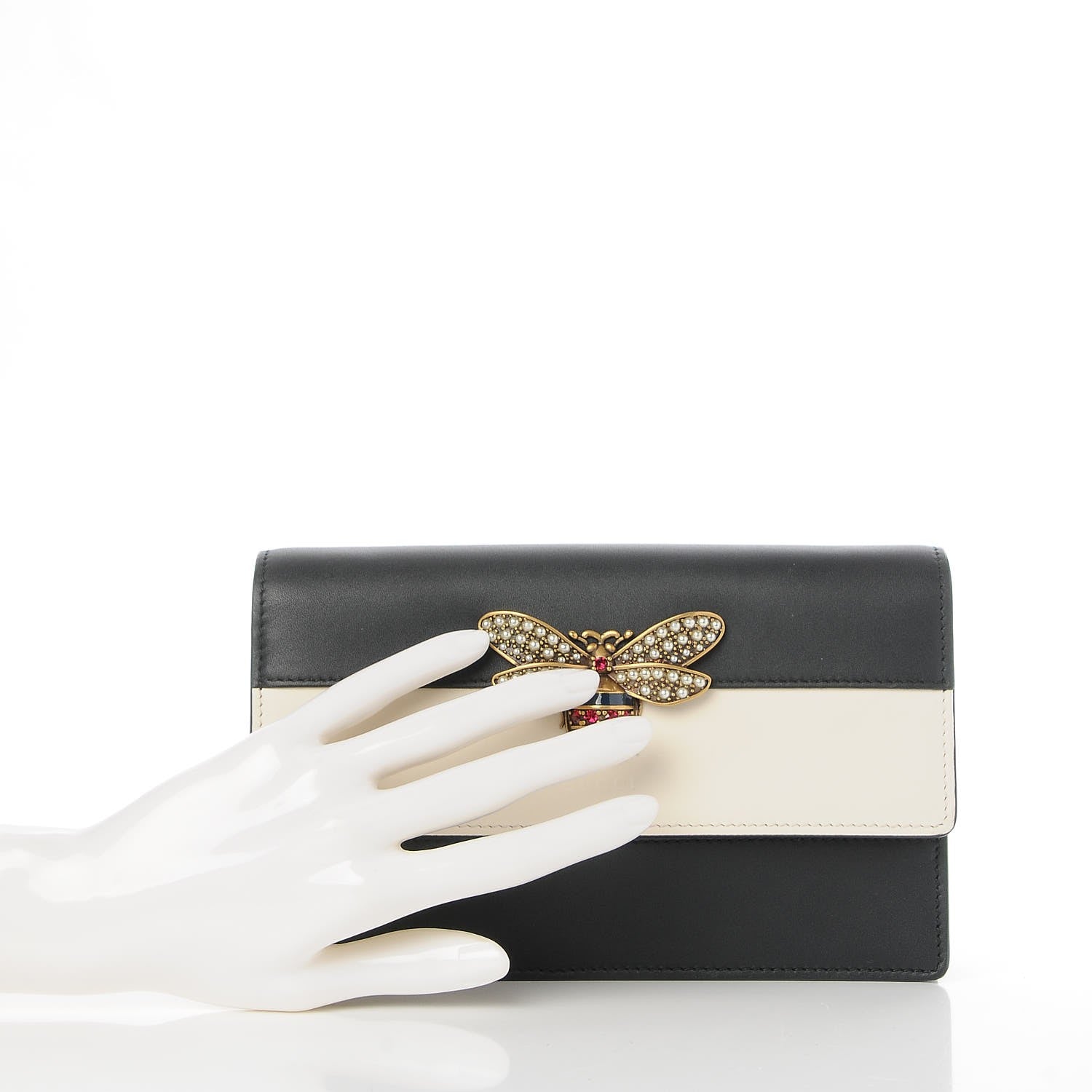 Gucci Calfskin Queen Margaret Chain Wallet Mystic White Black 3 of 9