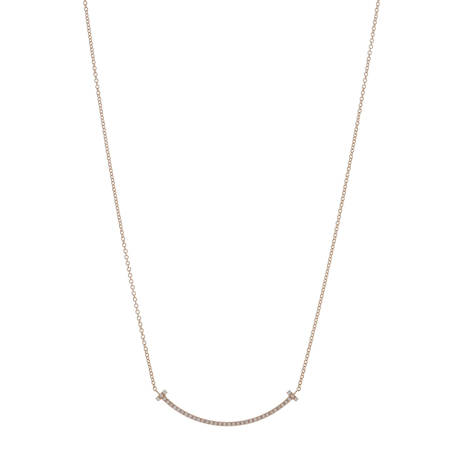 18K Rose Gold Diamond Small T Smile Pendant Necklace