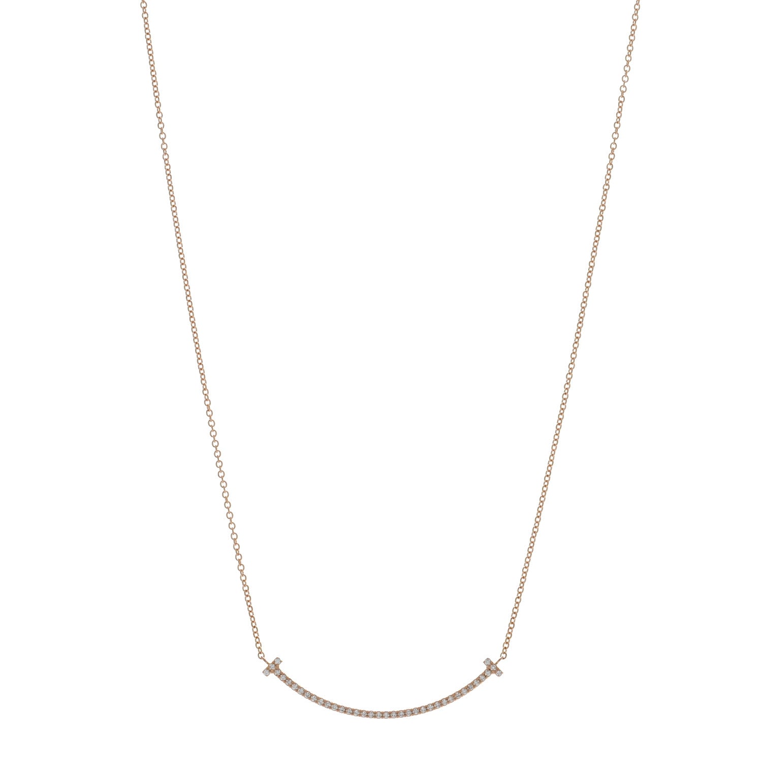 Tiffany 18K Rose Gold Diamond Small T Smile Pendant Necklace 1 of 4