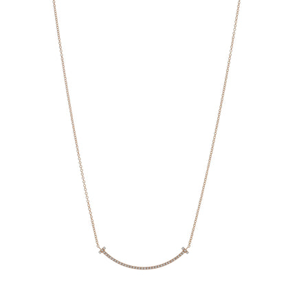 Tiffany 18K Rose Gold Diamond Small T Smile Pendant Necklace 1 of 4