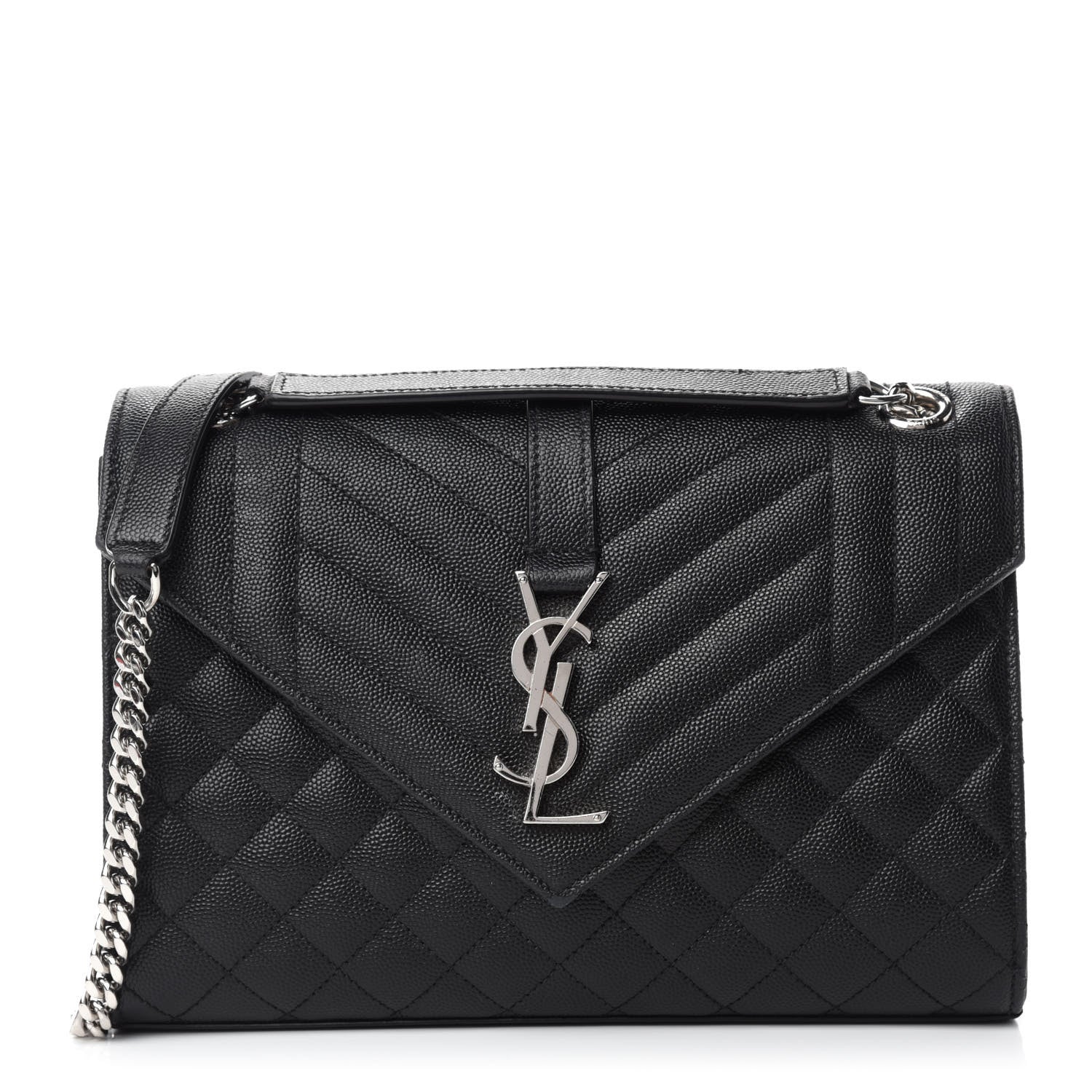 Saint Laurent Grain De Poudre Textured Mixed Matelasse Triquilt Medium Monogram Satchel Black 1 of 12