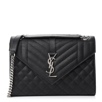 Saint Laurent Grain De Poudre Textured Mixed Matelasse Triquilt Medium Monogram Satchel Black 1 of 12