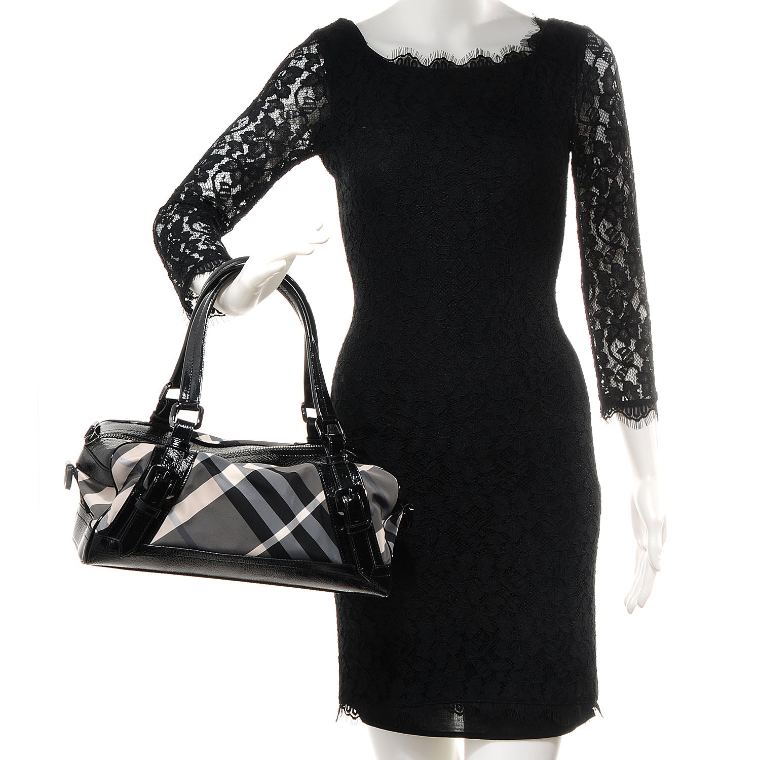 Burberry Nylon Patent Beat Check Satchel Black 2 of 9