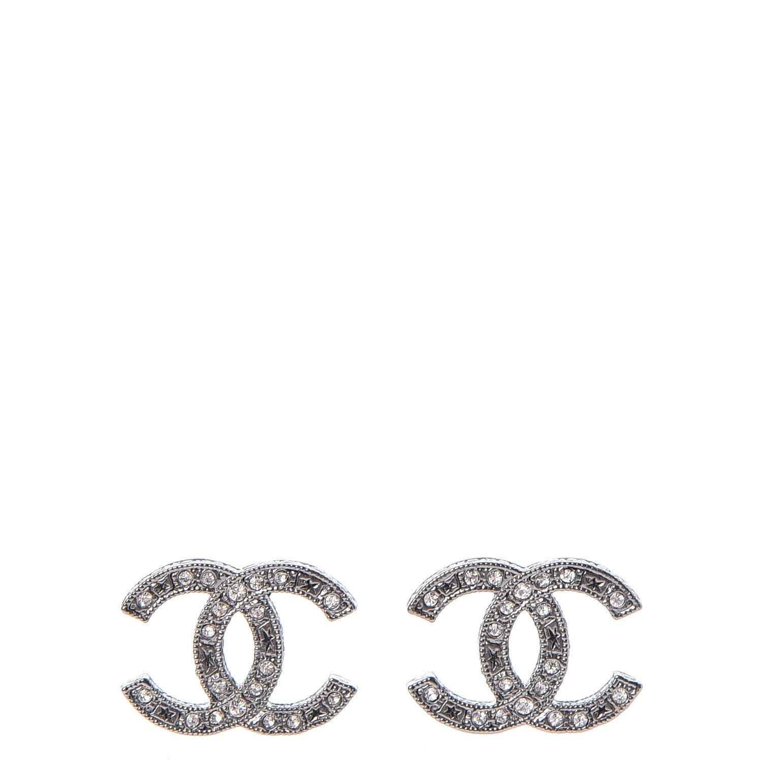 Chanel Crystal Star CC Earrings Silver Grey 1 of 6