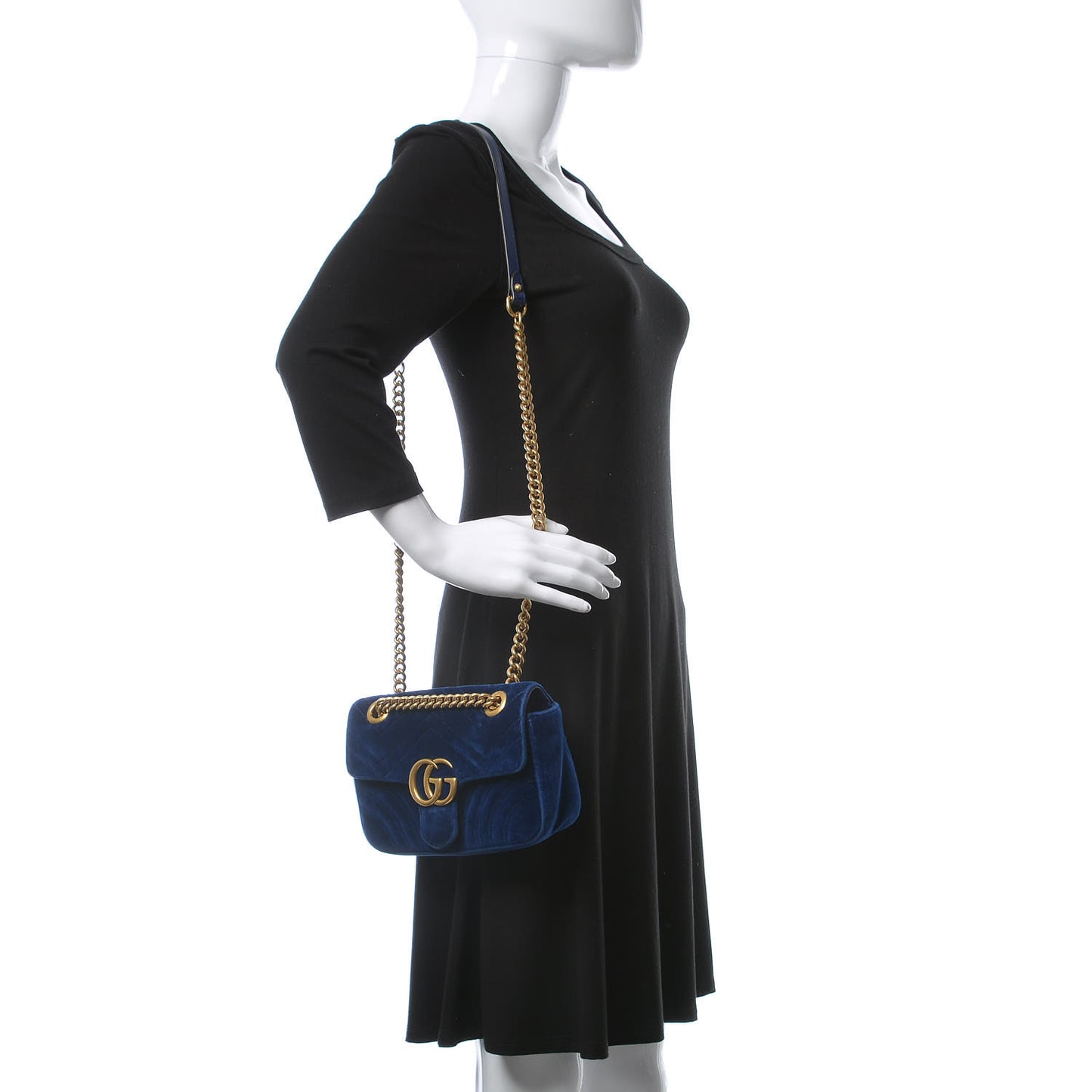 Velvet Matelasse Mini GG Marmont Shoulder Bag Cobalt Blue