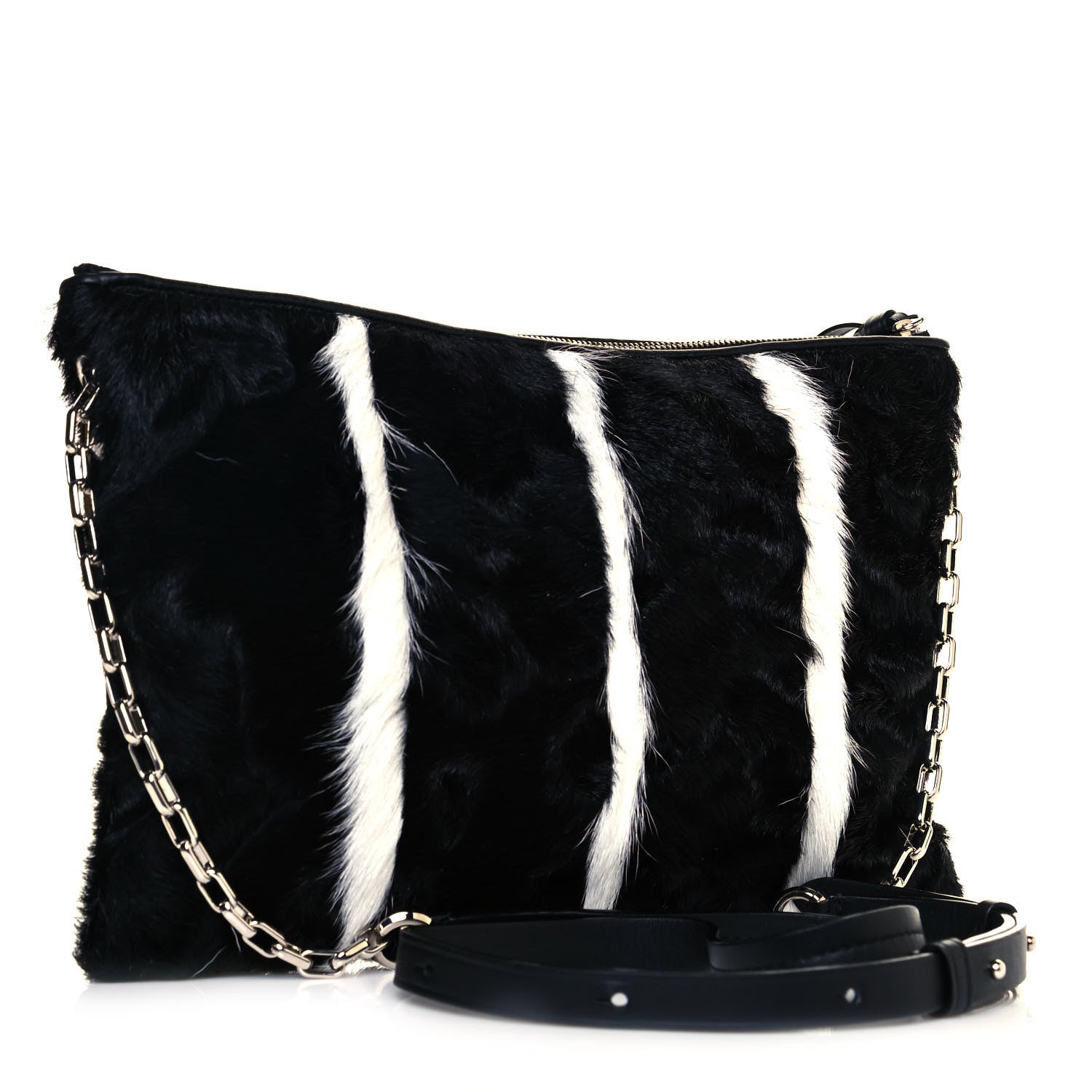 Jimmy Choo Pony Hair Striped Chain Clutch Black White 4 of 10