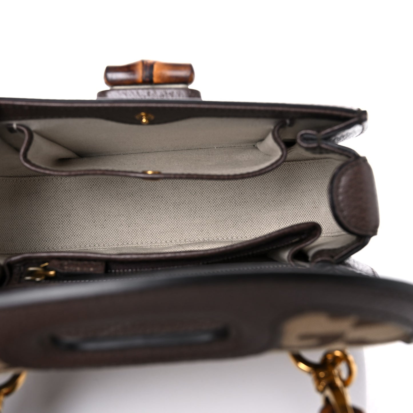 Monogram Jumbo GG Textured Dollar Calfskin Web Small Bamboo 1947 Top Handle Bag Camel Ebony New Acero