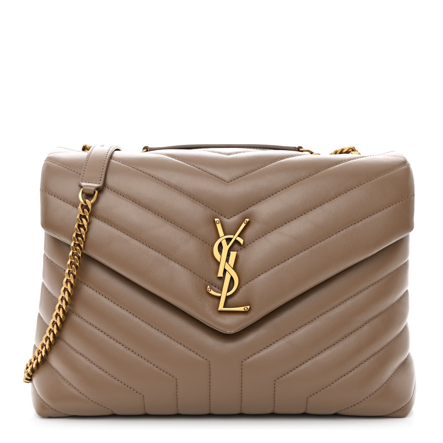 Saint Laurent Calfskin Y Quilted Monogram Medium Loulou Chain Satchel Taupe 1 of 11