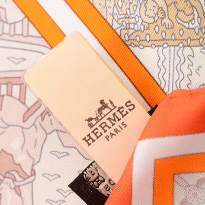 Hermes Silk Flanerie A Versailles Scarf 90 Orange Vif Beige Rose Poudre 5 of 5
