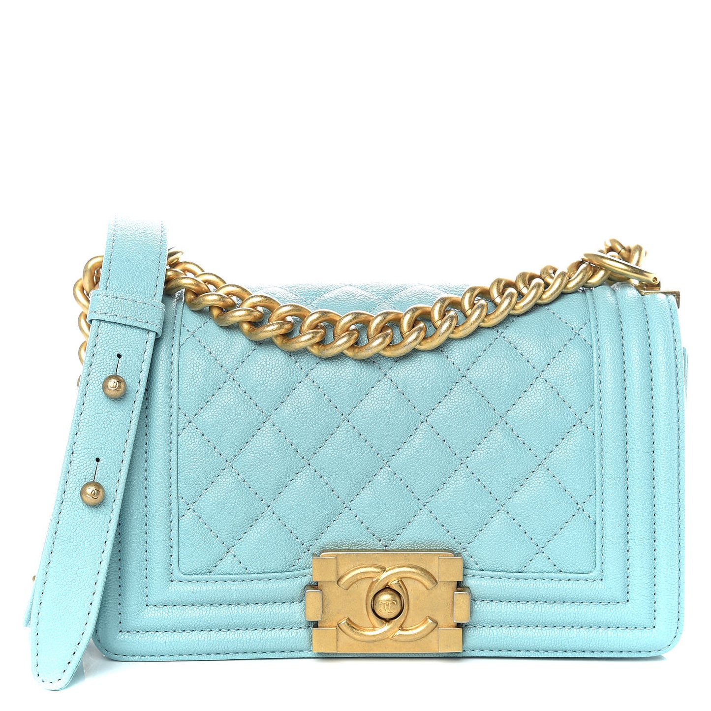 Caviar Quilted Small Boy Flap Light Blue