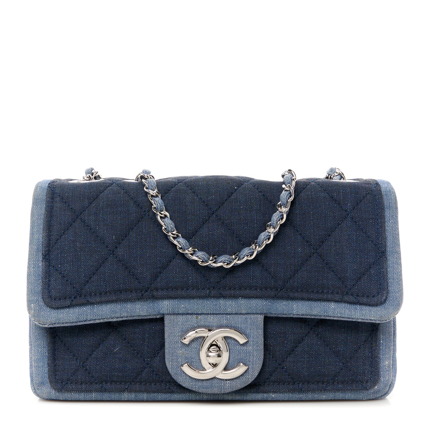 Denim Quilted Small Medallion Flap Blue