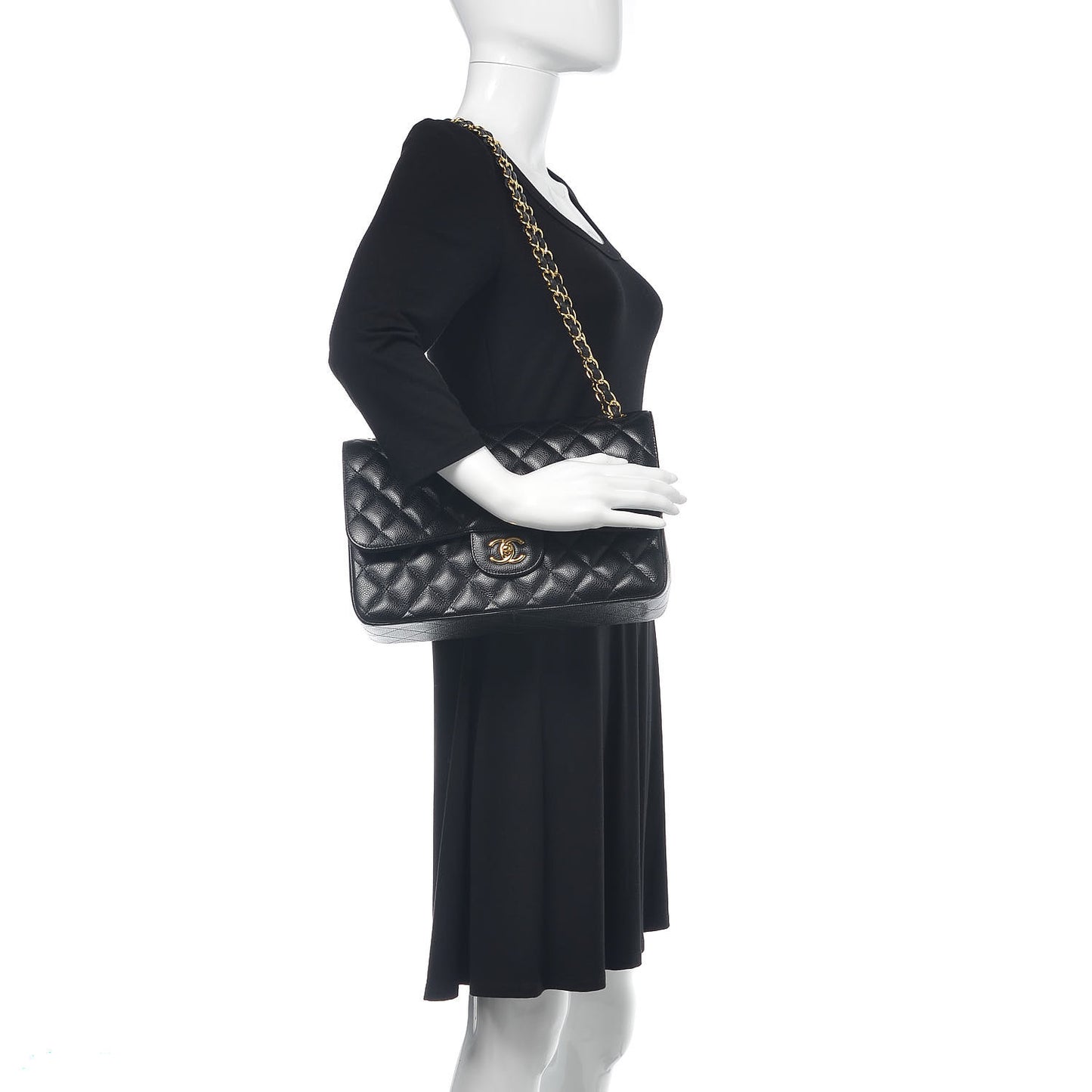 Caviar Quilted Jumbo Double Flap Black