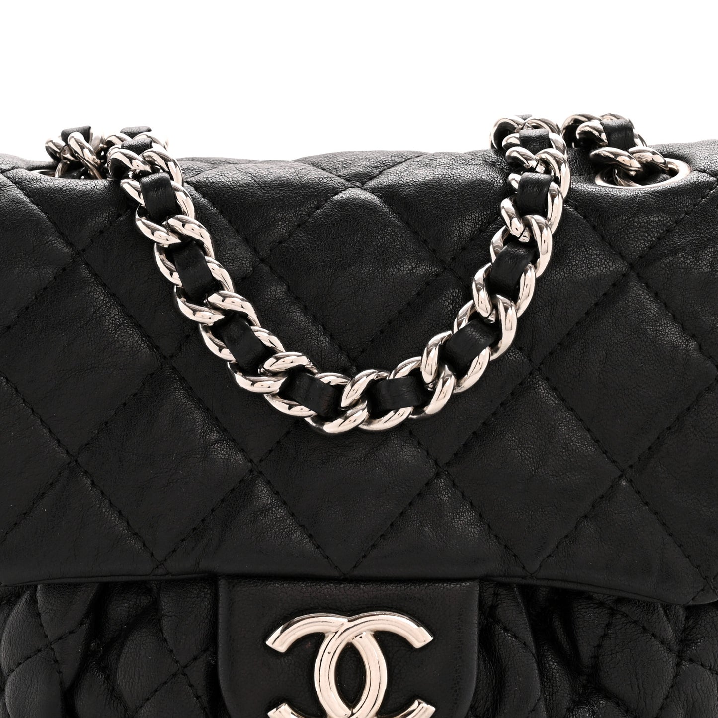 Washed Lambskin Quilted Mini Chain Around Flap Black