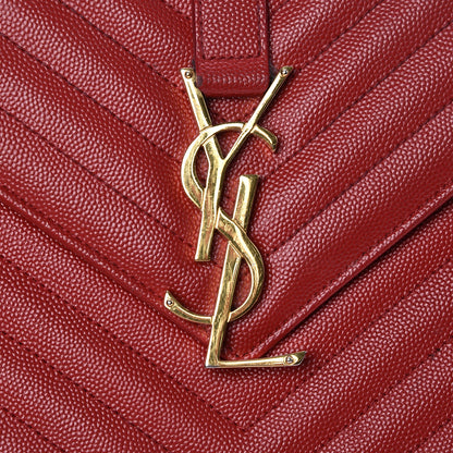Saint Laurent Grain De Poudre Matelasse Chevron Large Monogram Satchel Lipstick Red 12 of 24