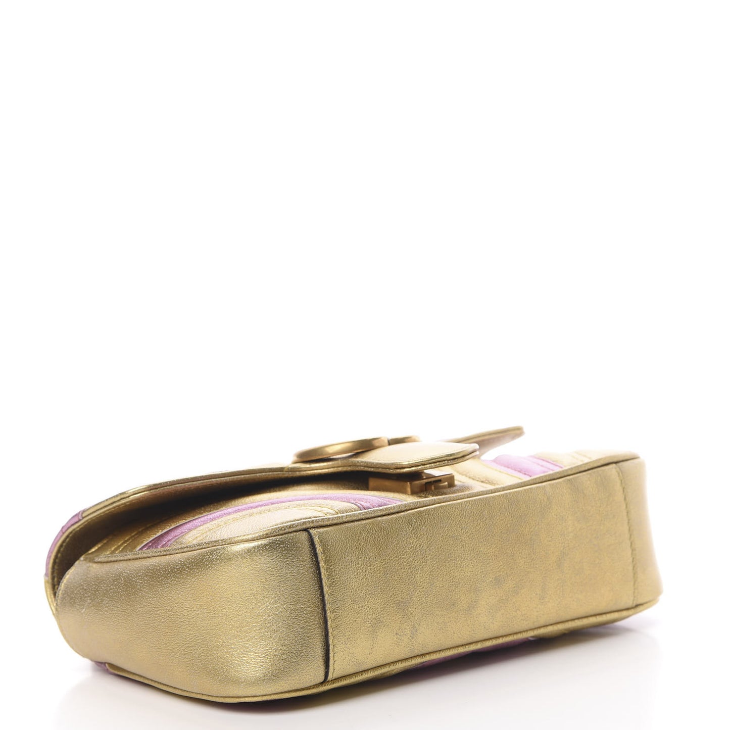 Metallic Calfskin Matelasse Mini GG Marmont Shoulder Bag Gold Pink