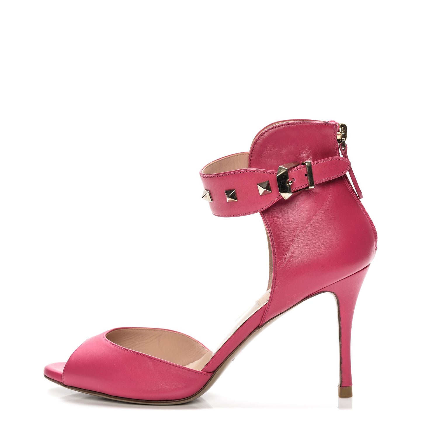 Calfskin Rockstud Ankle Strap Sandals 37.5 Pop Fuxia