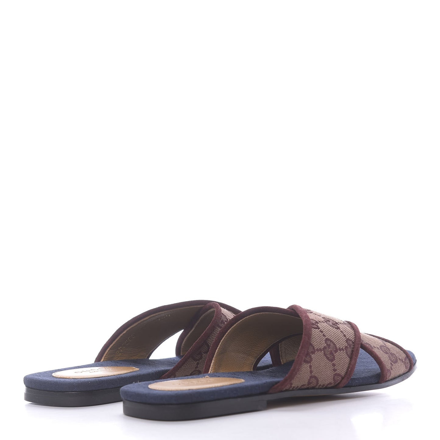 Canvas GG Monogram Womens Criss Cross Slide Sandals 37 Sahara Rubino Chardonnay