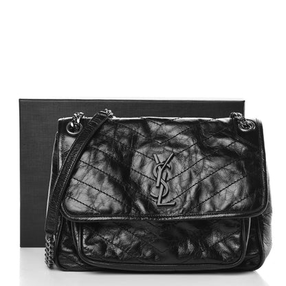 Saint Laurent Crinkled Calfskin Matelasse Monogram Medium Niki Chain Satchel Black 10 of 10