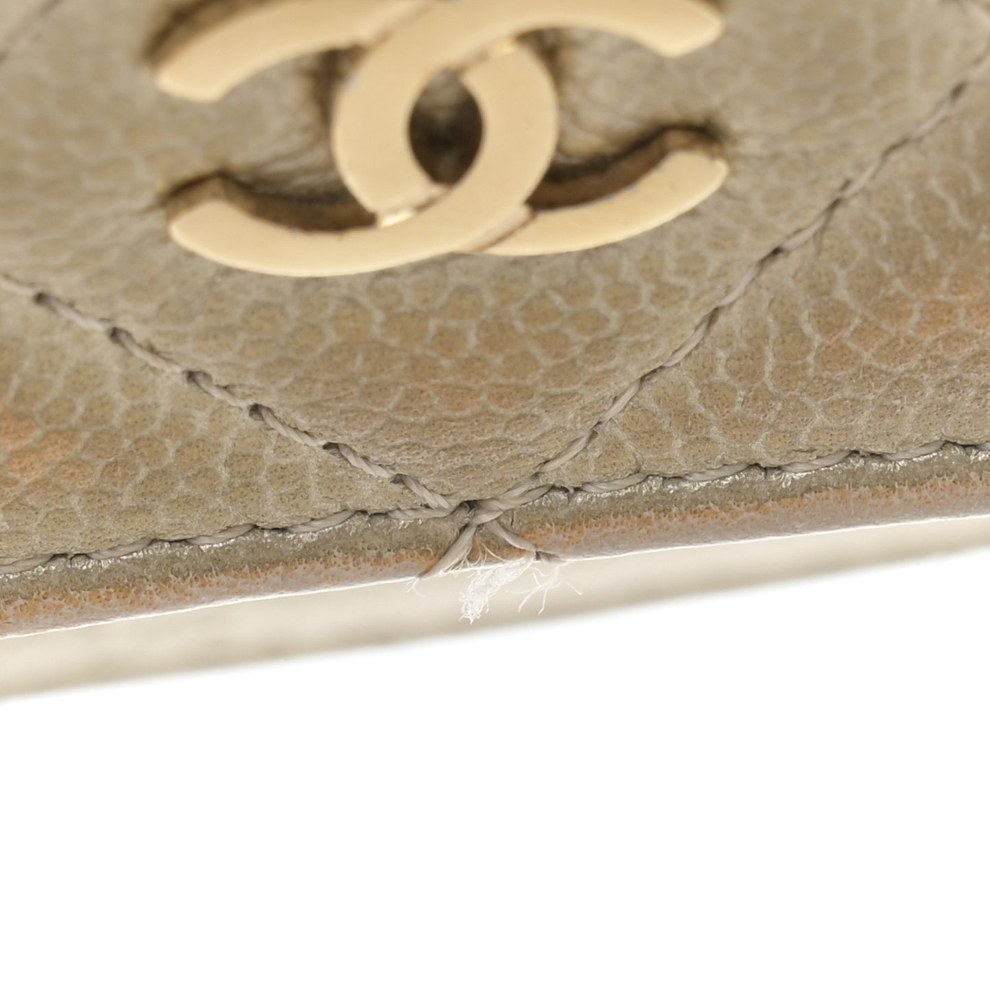 Metallic Caviar Quilted Wallet On Chain WOC Light Gold