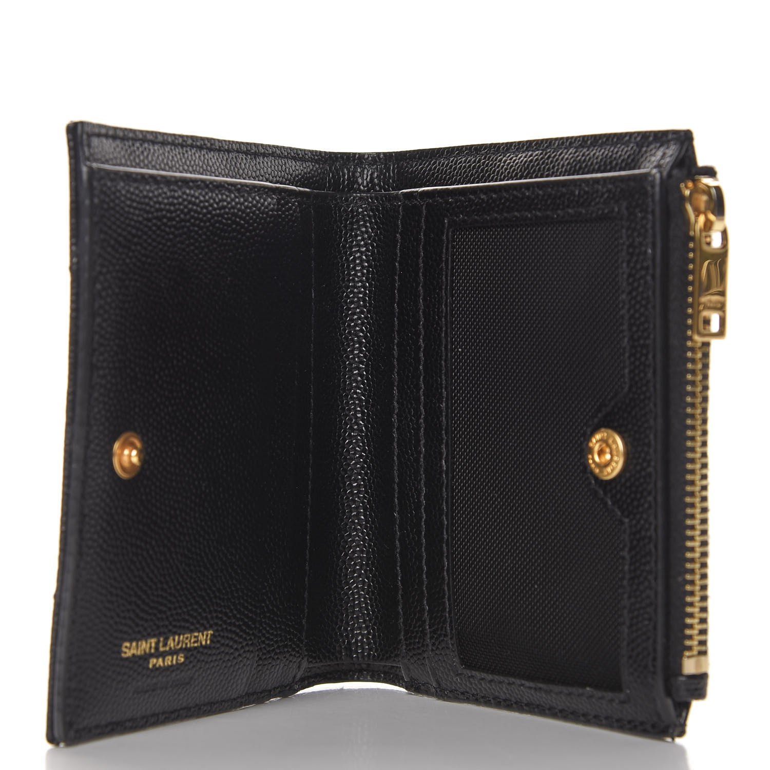 Saint Laurent Grain De Poudre Matelasse Chevron Monogram Zipped Card Case Black 5 of 7