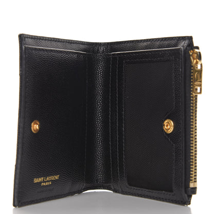 Saint Laurent Grain De Poudre Matelasse Chevron Monogram Zipped Card Case Black 5 of 7