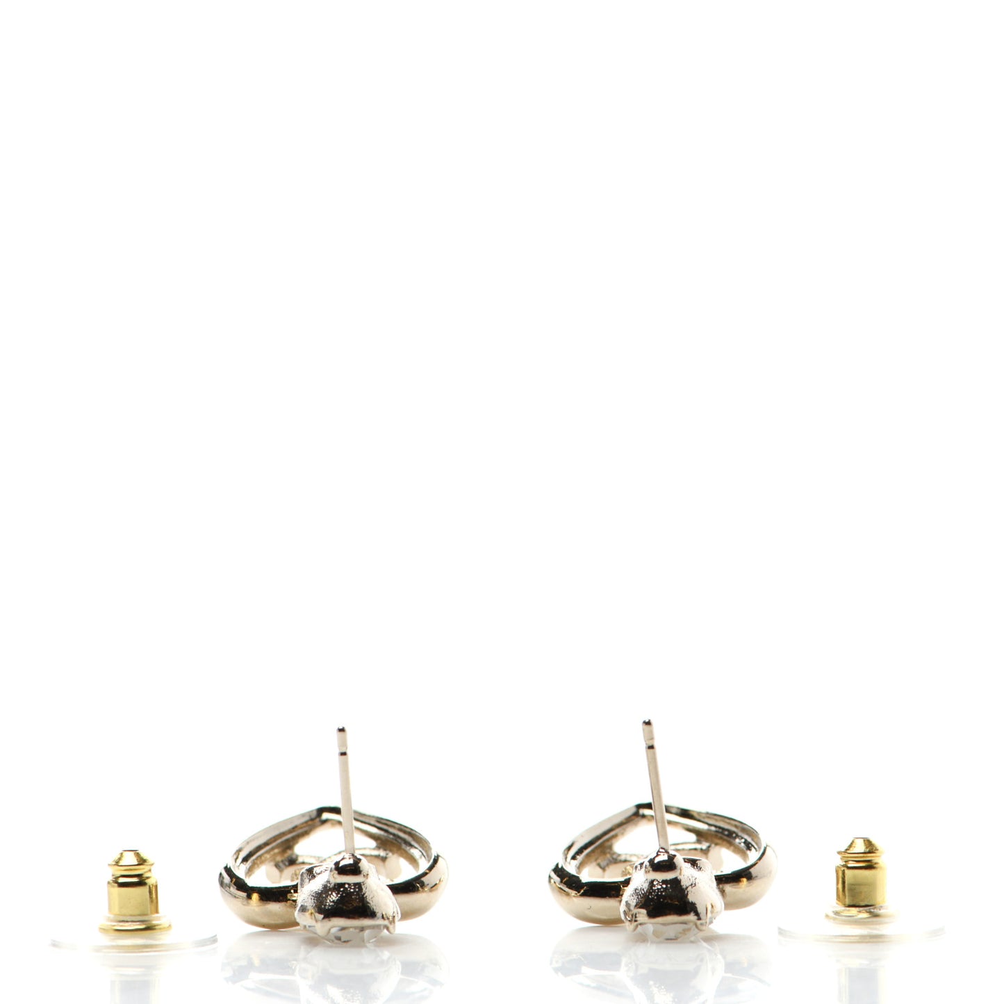 Metal Crystal CC Heart Drop Earrings Gold