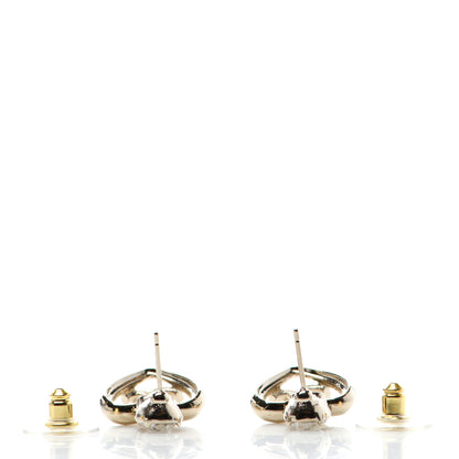 Chanel Metal Crystal CC Heart Drop Earrings Gold 3 of 4