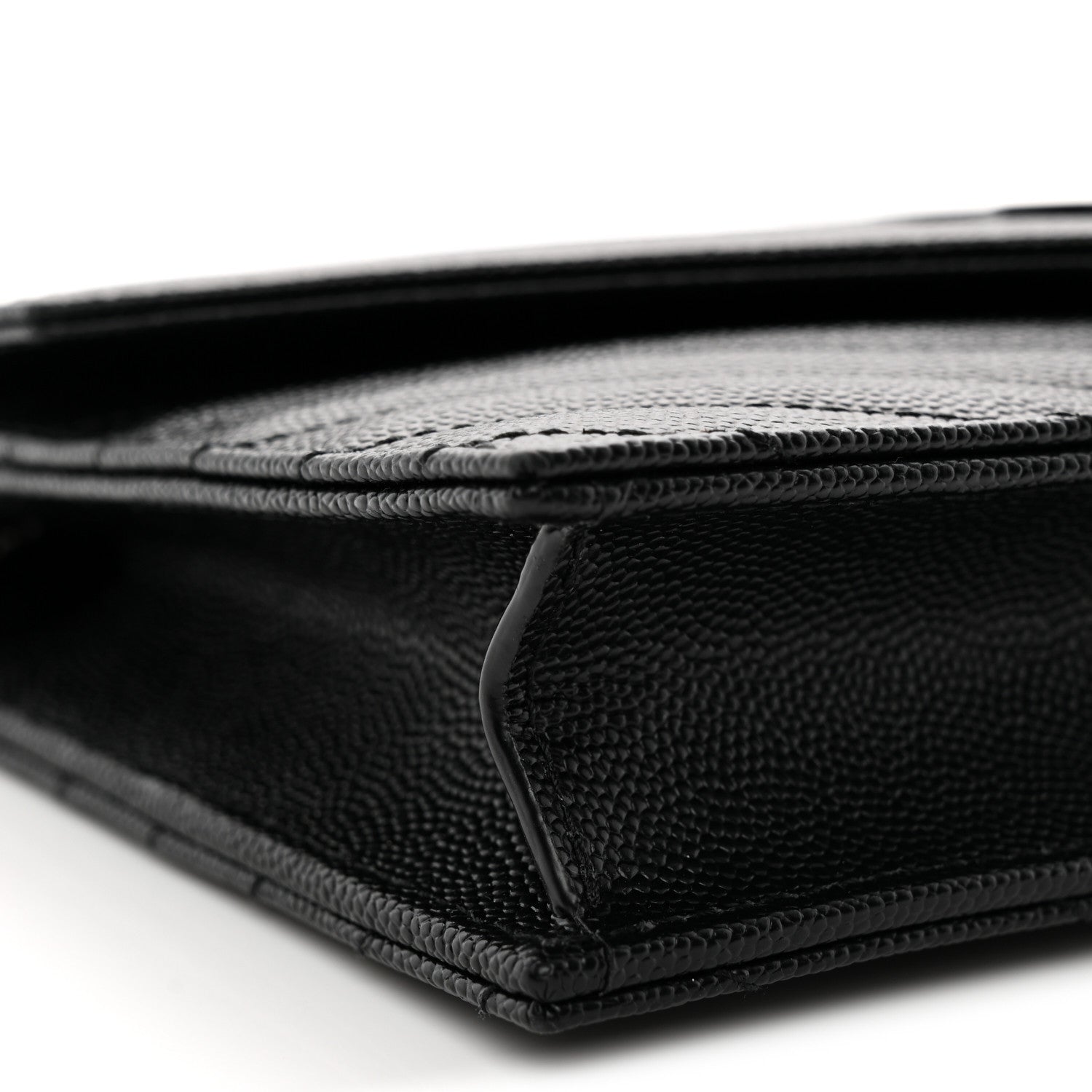 Saint Laurent Grain De Poudre Matelasse Chevron Monogram Monochrome Envelope Chain Wallet Black 9 of 13