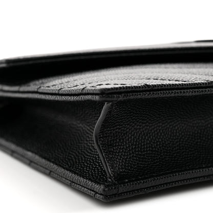 Saint Laurent Grain De Poudre Matelasse Chevron Monogram Monochrome Envelope Chain Wallet Black 9 of 13