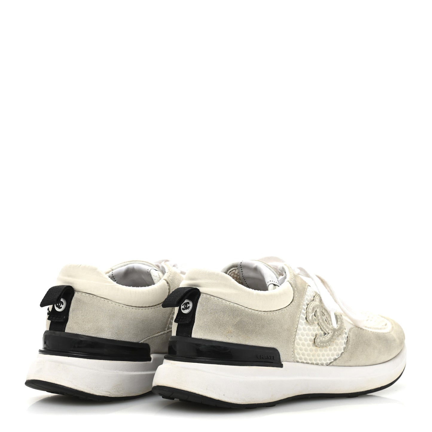 Calfskin Mesh Lycra Suede Womens Logo Sneakers 36.5 White