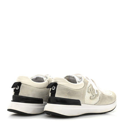 Chanel Calfskin Mesh Lycra Suede Womens Logo Sneakers 36.5 White 5 of 9