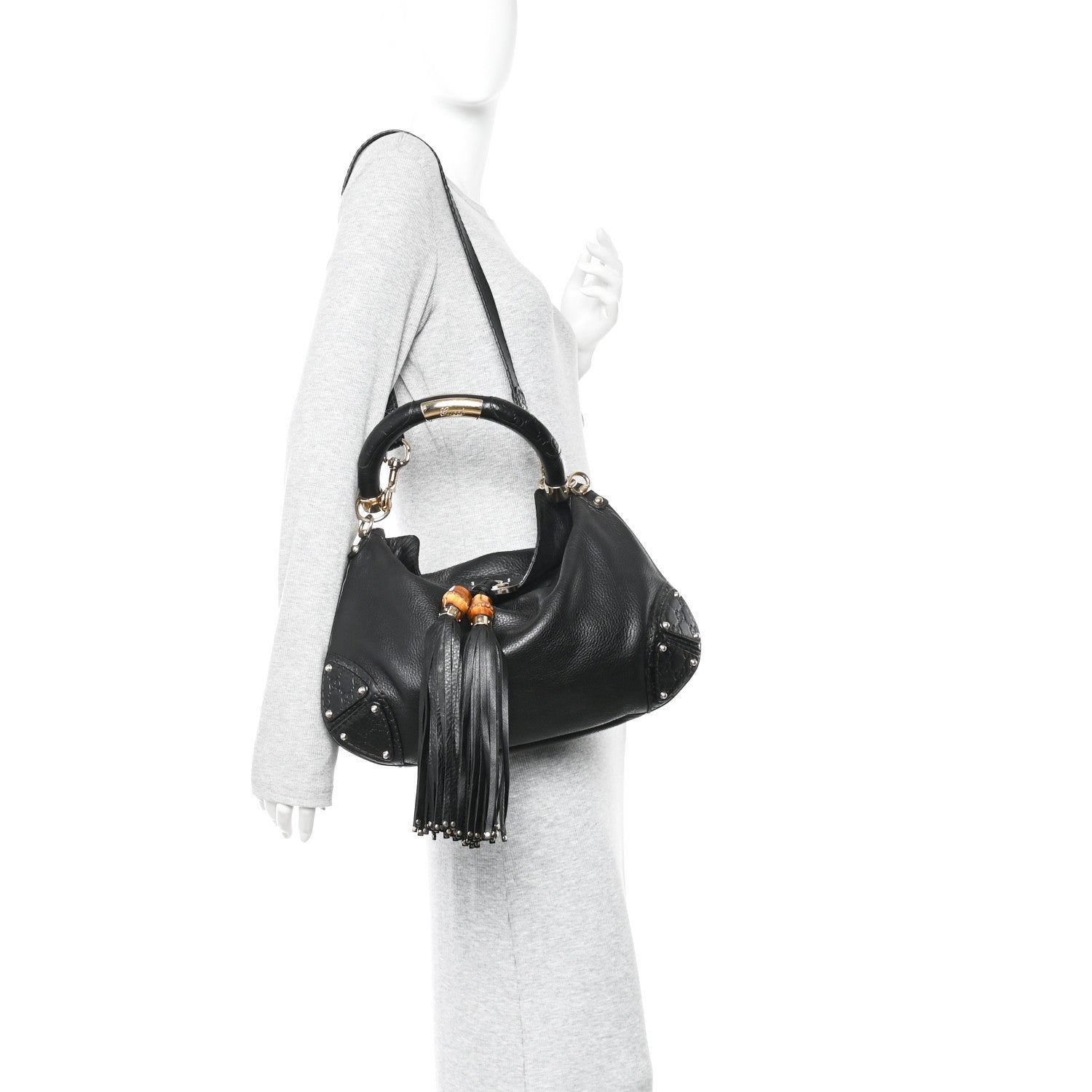 Gucci Calfskin Medium Indy Top Handle Hobo Black 2 of 10