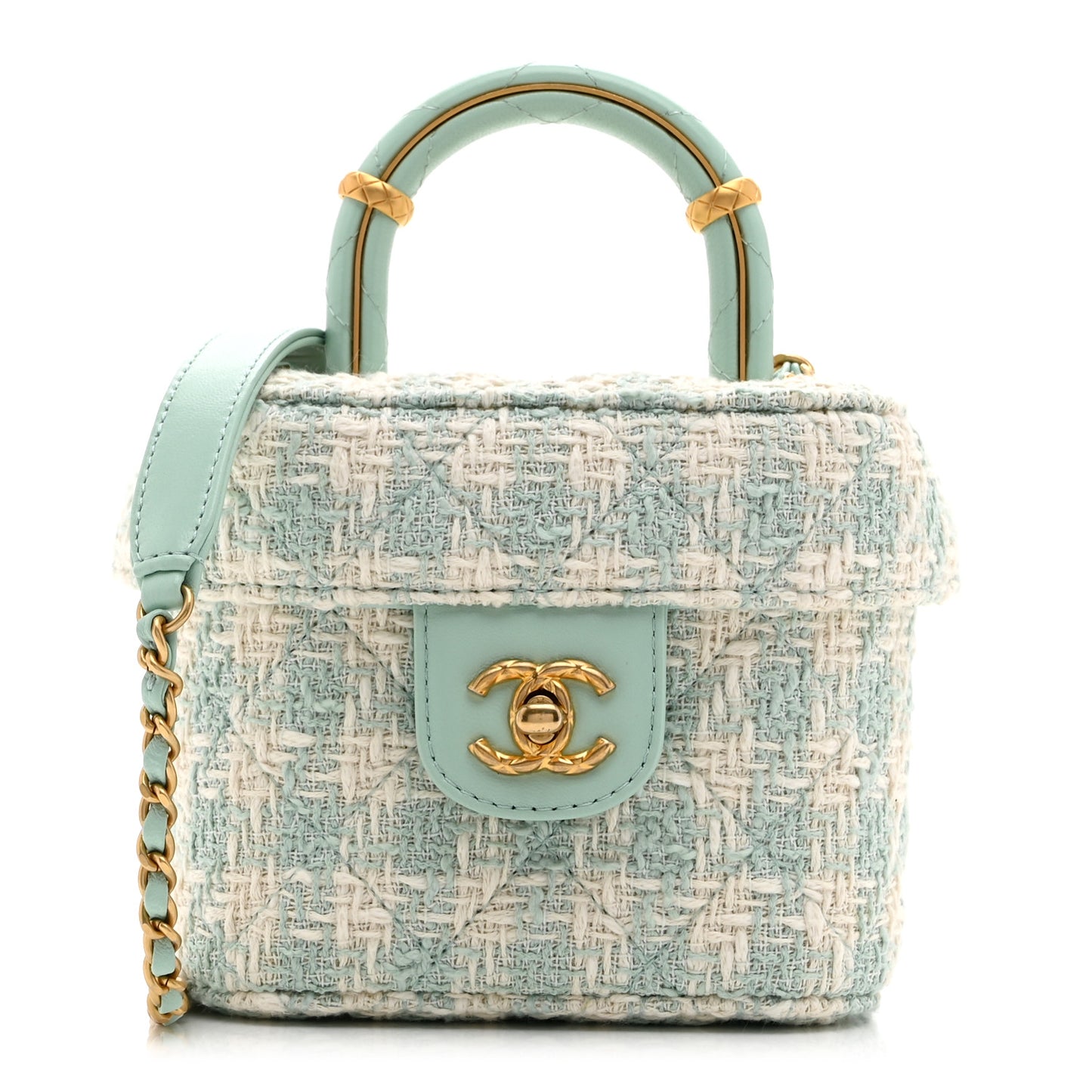 Tweed Handle Crush Small Vanity Case Light Green