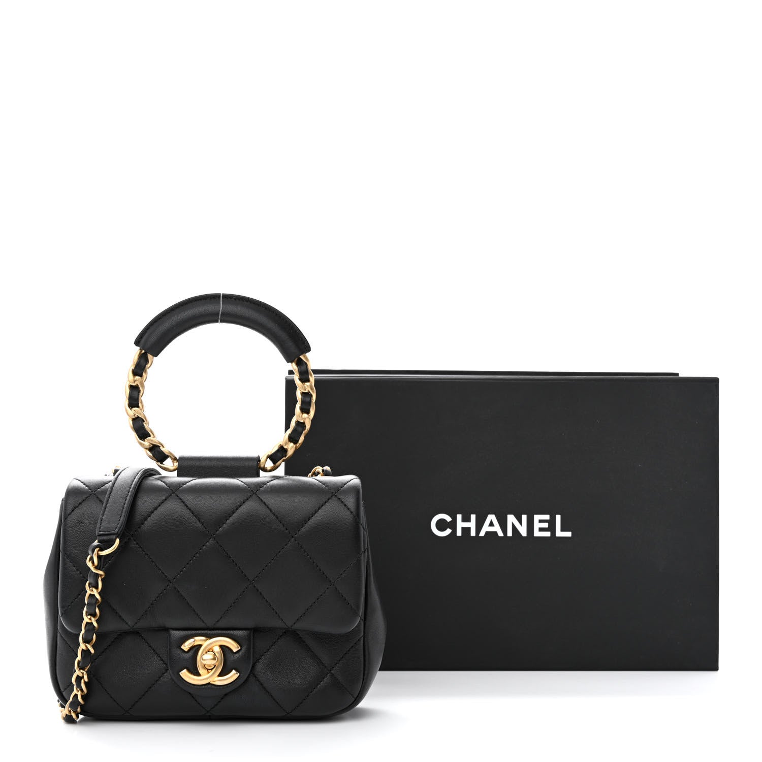 Chanel Lambskin Quilted Small Circular Handle Bag Black 14 of 14