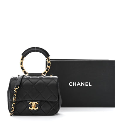 Chanel Lambskin Quilted Small Circular Handle Bag Black 14 of 14