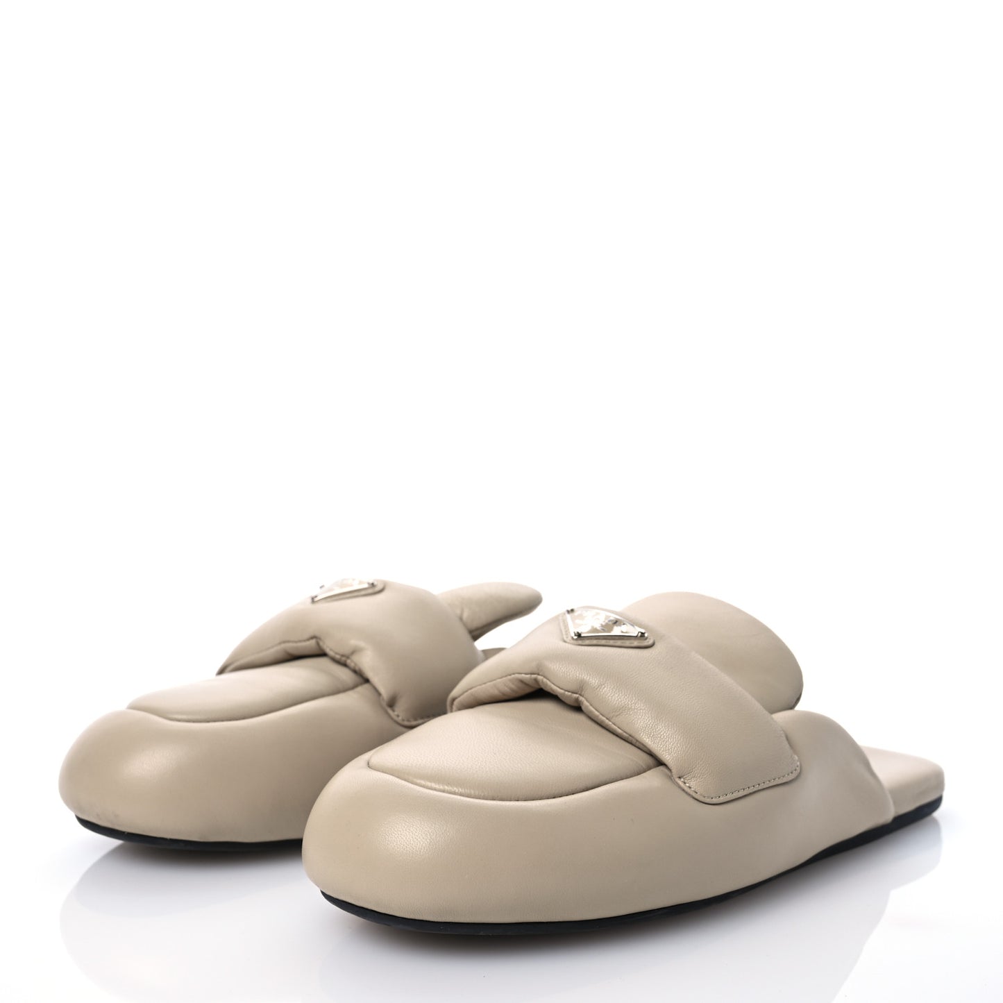 Nappa Soft Padded Metal Triangle Mules 39 Beige