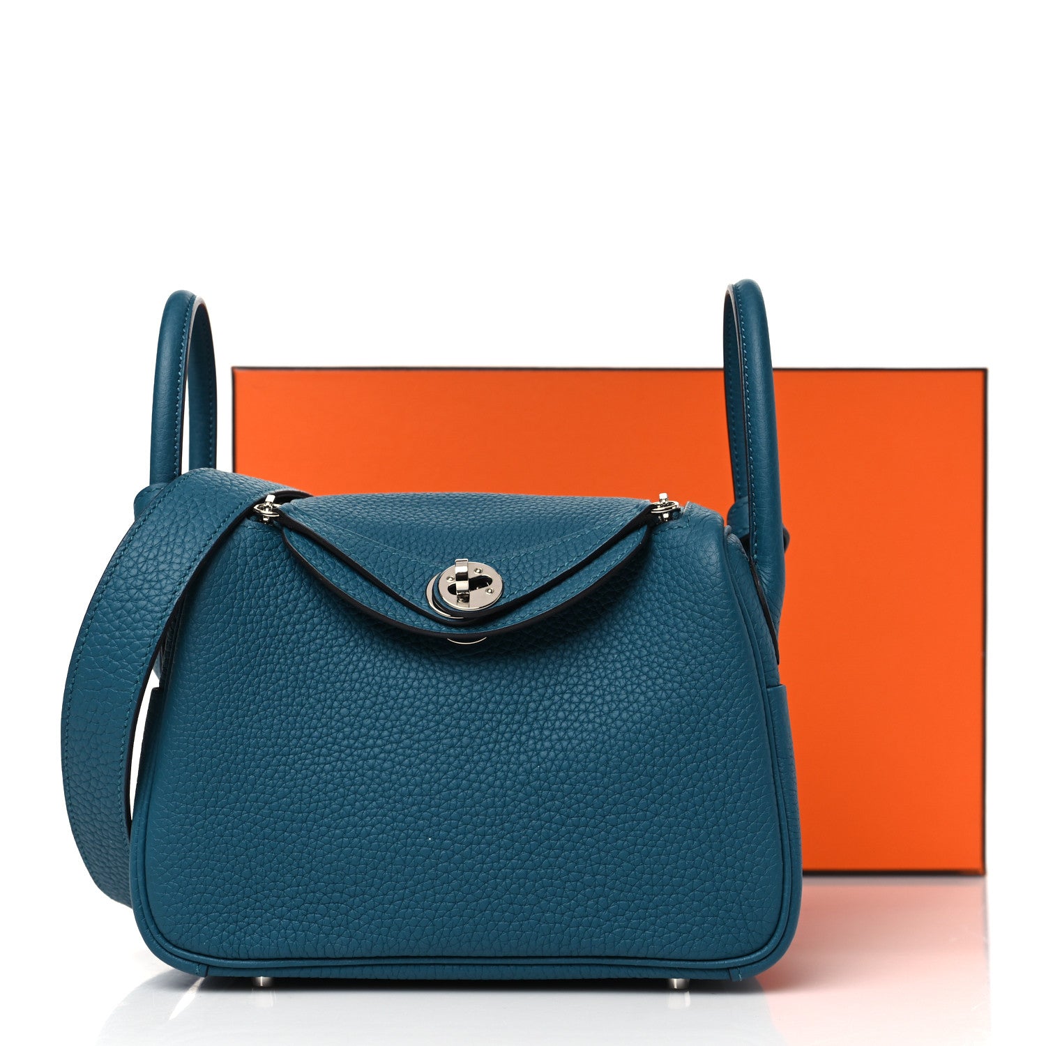 Hermes Taurillon Clemence Mini Lindy 20 Vert Bosphore 11 of 11