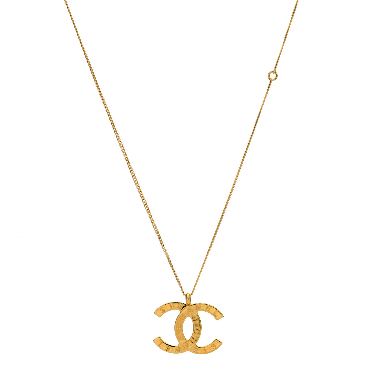 Metal CC Paris Button Necklace Gold