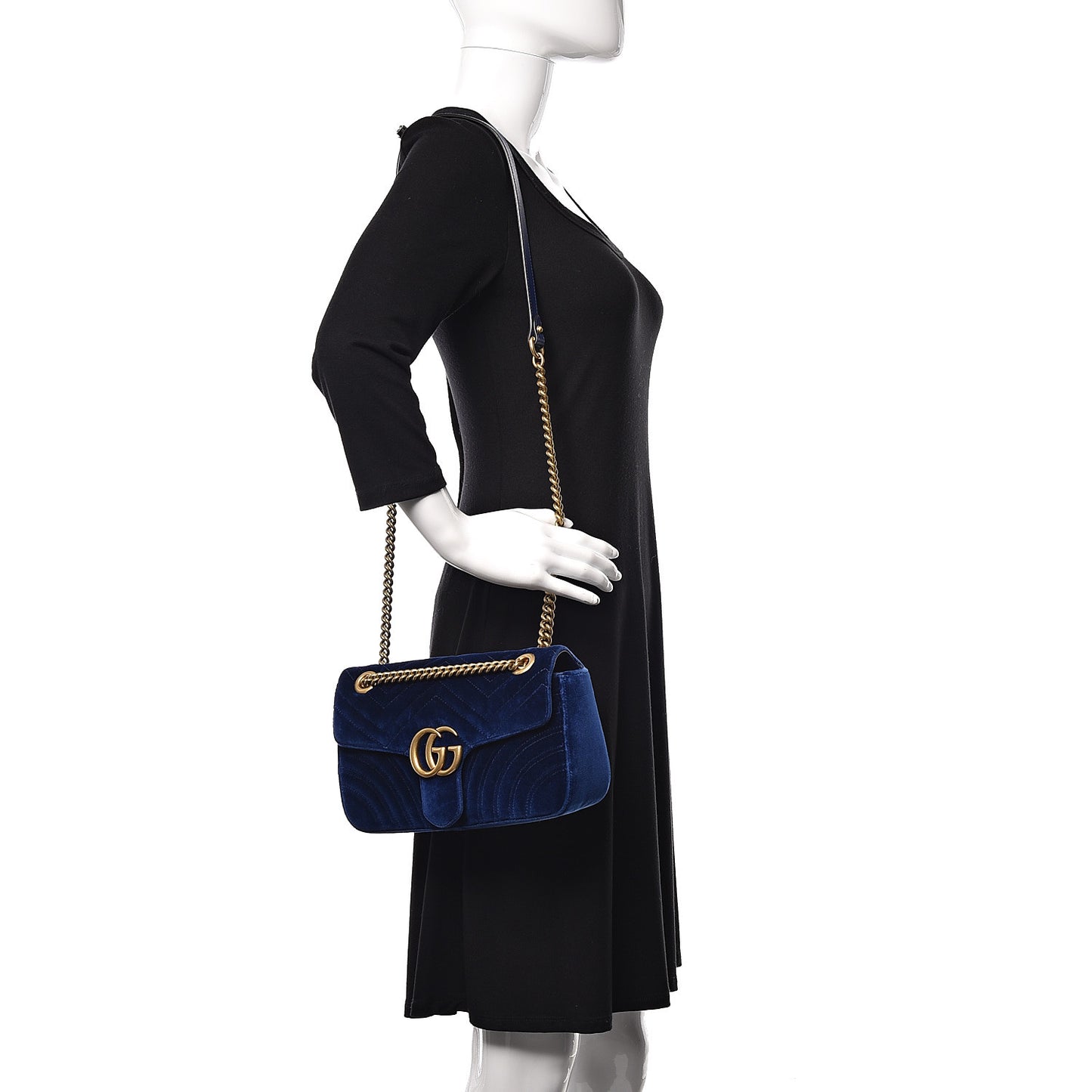 Velvet Matelasse Small GG Marmont Shoulder Bag Cobalt Blue