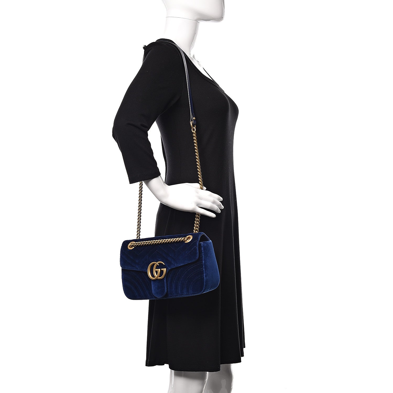 Gucci Velvet Matelasse Small GG Marmont Shoulder Bag Cobalt Blue 2 of 9