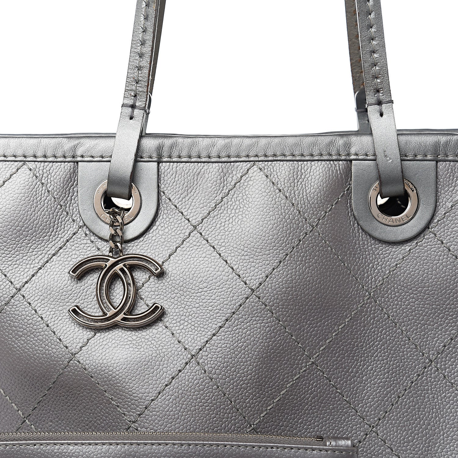 Chanel Metallic Grained Calfskin Shopping Fever Tote Silver 9 of 9