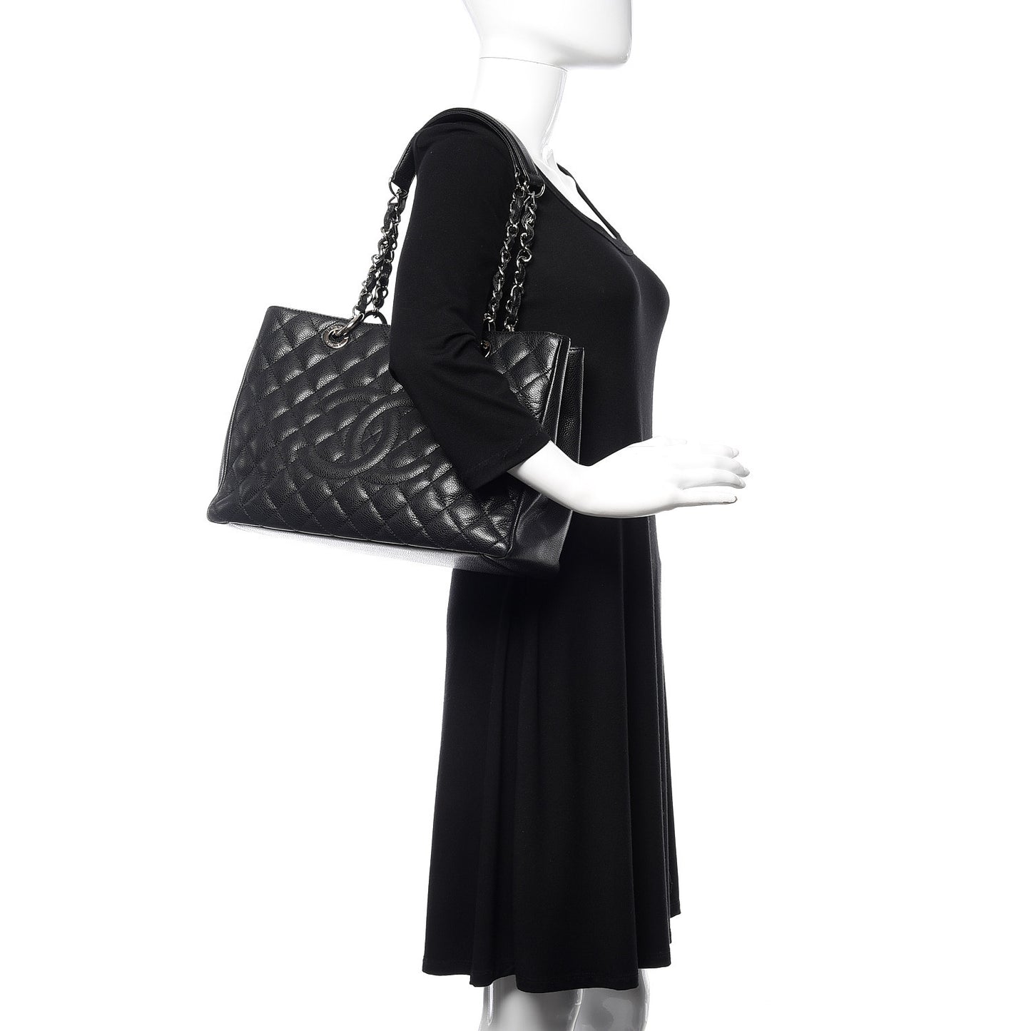 Caviar Quilted Grand Shopping Tote GST Black
