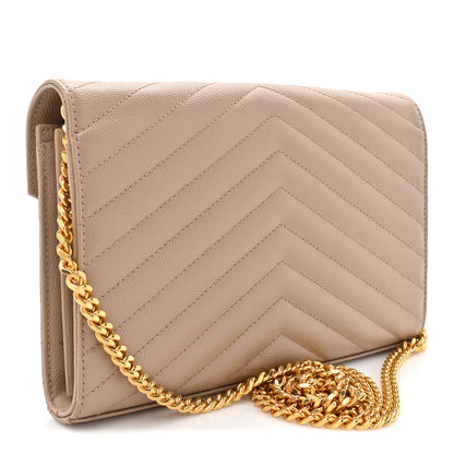 Saint Laurent Grain De Poudre Matelasse Chevron Monogram Chain Wallet Dark Beige 3 of 14
