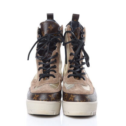 Louis Vuitton Suede Calfskin Monogram Laureate Platform Desert Boots 41 Beige 2 of 9