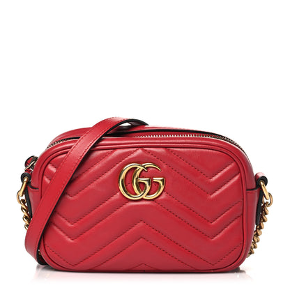 Gucci Calfskin Matelasse Mini GG Marmont Chain Shoulder Bag Hibiscus Red 1 of 11