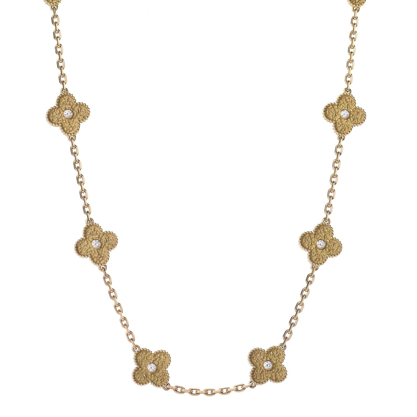 18K Yellow Gold Diamond 10 Motifs Vintage Alhambra Necklace