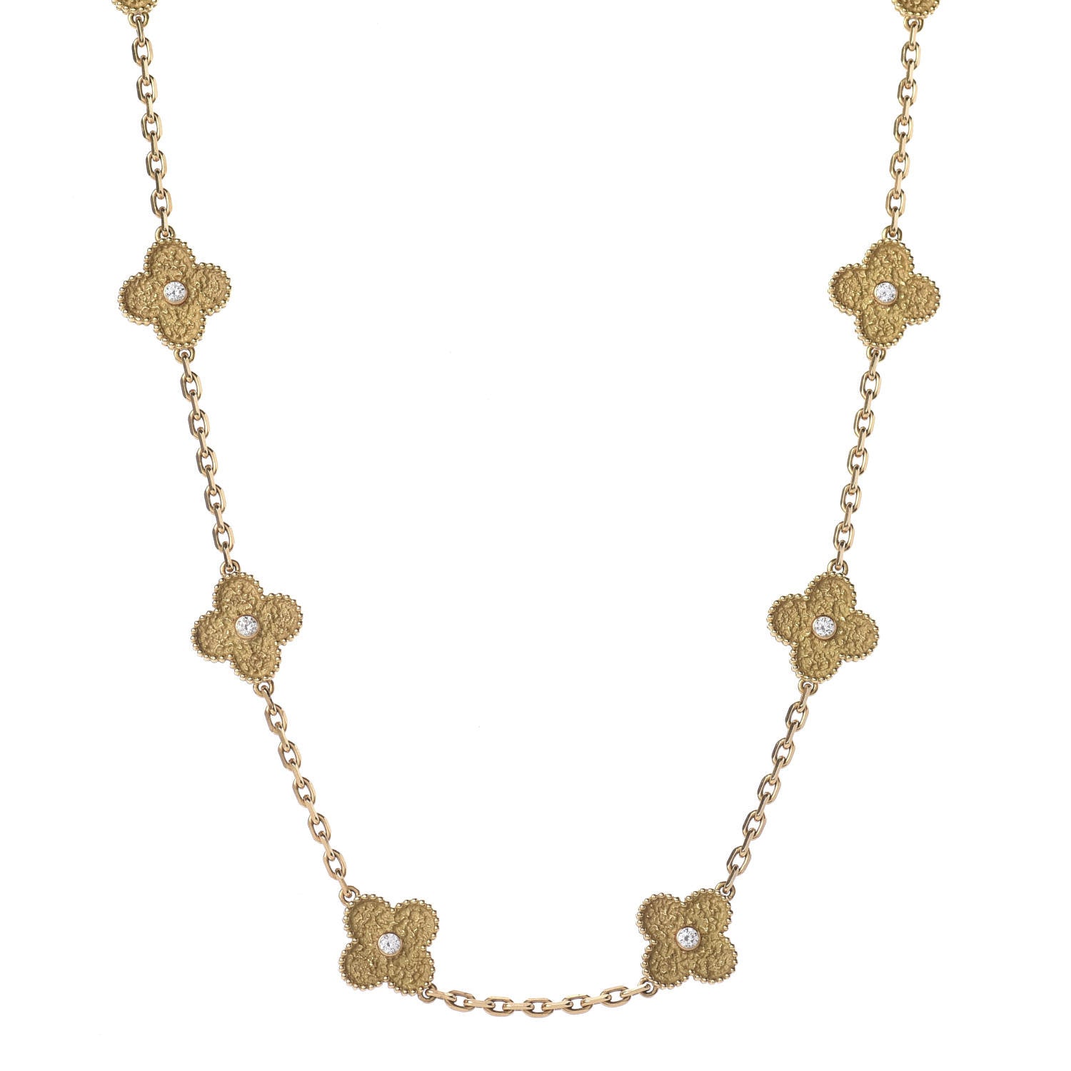 Van Cleef & Arpels 18K Yellow Gold Diamond 10 Motifs Vintage Alhambra Necklace 1 of 8