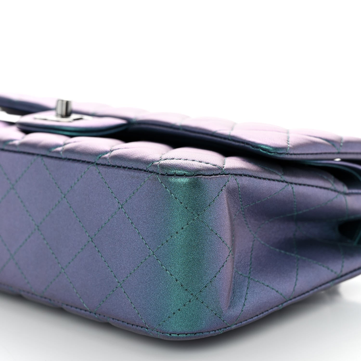 Chanel Metallic Lambskin Quilted Medium Double Flap Turquoise 10 of 10