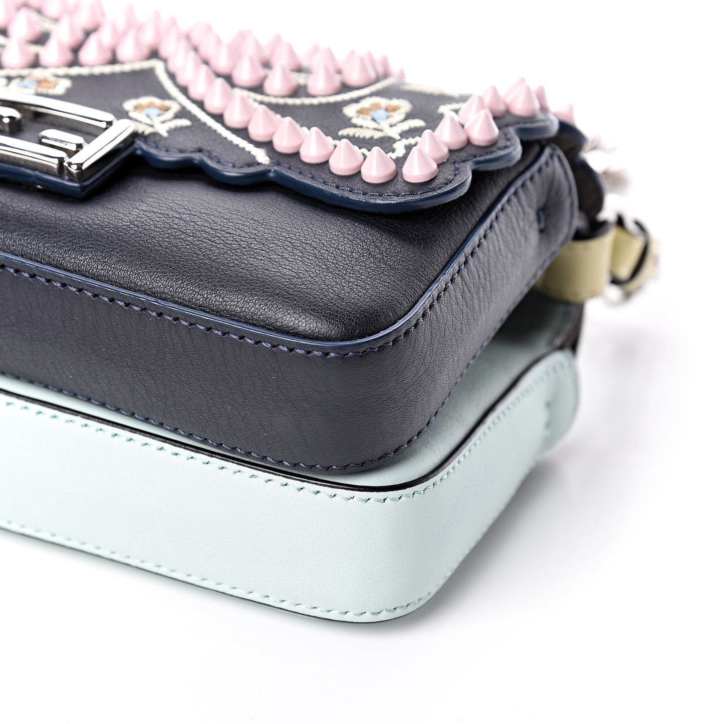 Vitello Dolce Flowers and Bows Bi-Color Scalloped Micro Double Baguette Blue Notte Fairy Green Multicolor