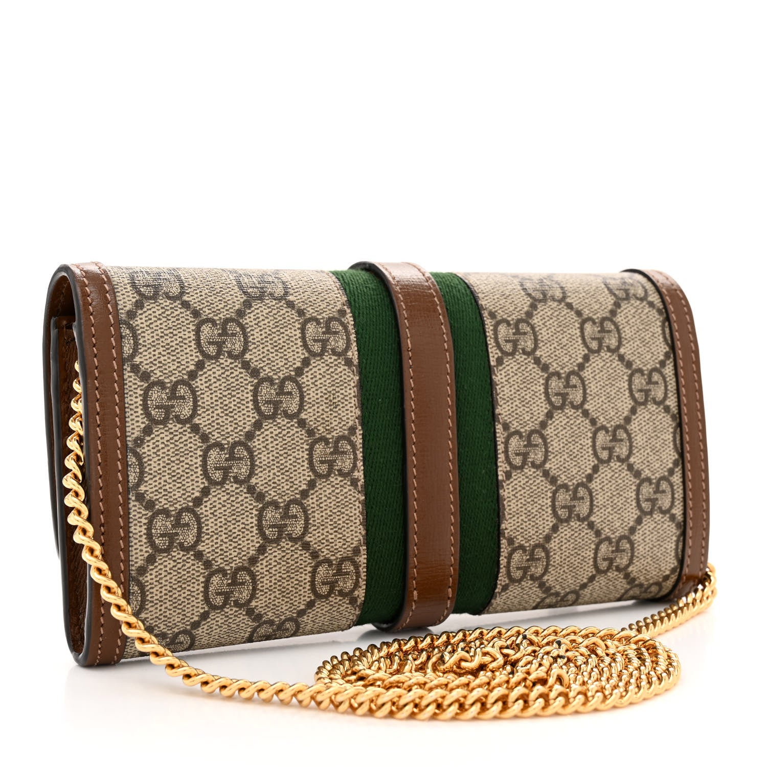 Gucci GG Supreme Monogram Azalea Calfskin Web Jackie 1961 Chain Wallet Beige Ebony Brown Sugar 3 of 12